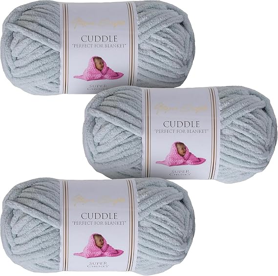 Utopia Crafts Cuddle Super Chunky Chenille Soft Yarn 3X 100g (Light Grey)