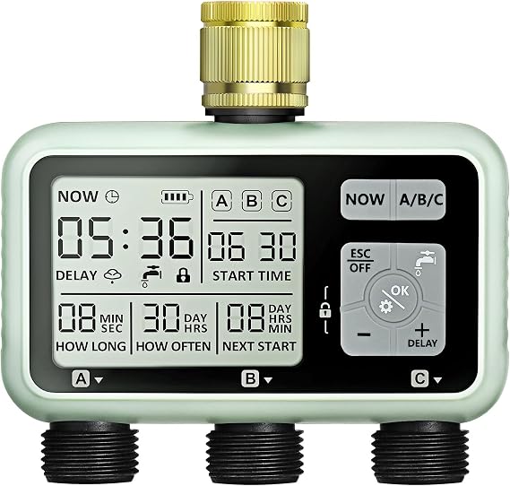 Johgee 3 Zone Water Timer with Brass Inlet for Irrigation, Sprinkler Timer