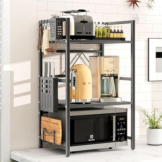 Expandable Microwave Shelf,3-Tier Microwave Stand,Black
