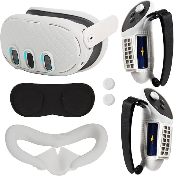 vr Accessories Set for Oculus/Meta Quest 3 Controller Grip and Silicone Face Pad, Shell and Lens Protection Cover, Controller Thumbstick Covers (Grey)