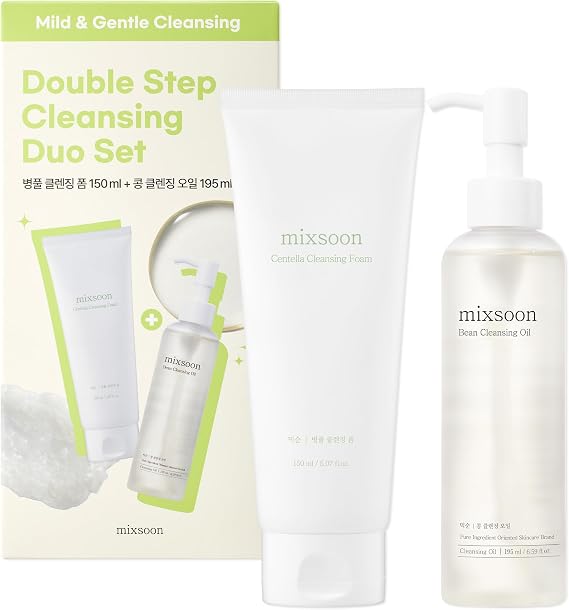 mixsoon Double Step Cleansing Set, Oil & Foam Cleansing Kit, Gentle & Moisturizing, Makeup Remover & Facial Cleanser for Sensitive & Dry Skin