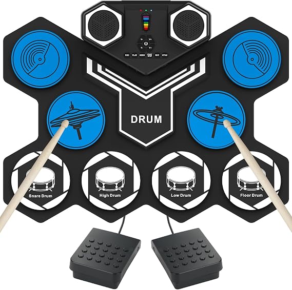 Electric Drum Set, 9 Drums Portable Practice Pad, Electronic Drum Kit with Built in Speakers, Drum Sticks, Headphone Out Jack, Christmas Birthday Gifts for Kids/Adults
