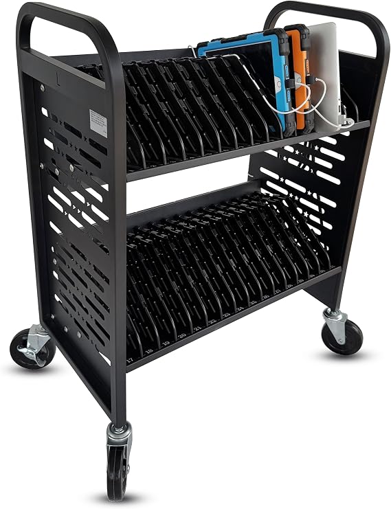 32-Device Open Laptop Charging Cart for Chromebook, Matte Black