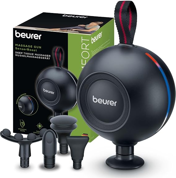 Beurer MG 101 SensorBoost Masaj Tabancası, Ergonomik ve Kompakt Tasarım, Sessiz ve Güçlü Tetik Noktası Masajı ile Rahatlama ve Yenilenme, Basınç Sensörlü Kas Masaj Aleti, 5 Farklı Başlık