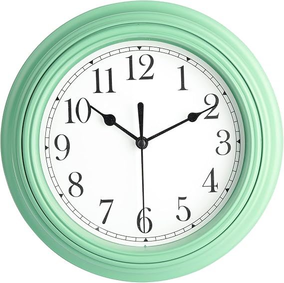 Topkey Silent Wall Clock Kitchen 9 Inch Retro Non-ticking Decorative Bedroom Office Wall Clock - Army Green
