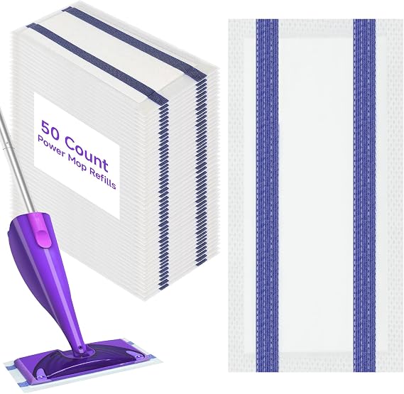 50 Pack Mop Refill Pad for Flash Powermop, Microfiber Mop for All floors Cleaning, Disposable Mops Efficiently Absorb Water and Powerful Stain Removal