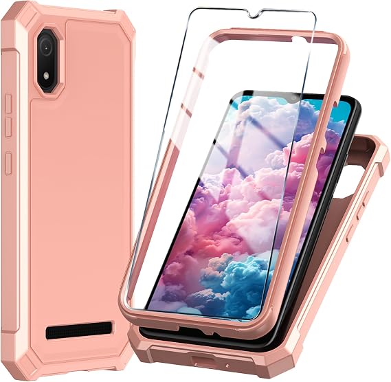 Cloud Mobile Stratus C8 携帯電話ケース、強化ガラススクリーンプロテクター付き、スリムソフトシリコンフルボディ保護カバーCloud Mobile Stratus C8、ローズゴールド