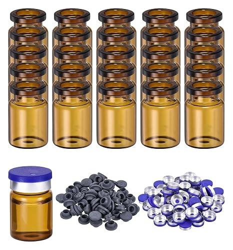 5ml Glass Vials, 100pcs Glass Vial Small Glass Vials Empty Sample Bottle Mini Clear with Caps Seal Port