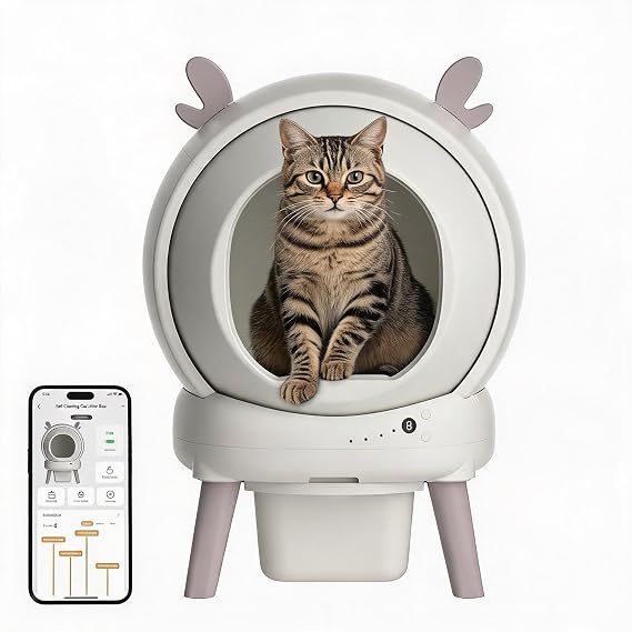 Cat Litter Box,65L Automatic Self-Cleaning Smart Litter Tray With App-Control,Extra Large Cat Litter Tray for Multi-cats,Leak-Proof Odor Control,Trash Bags Included