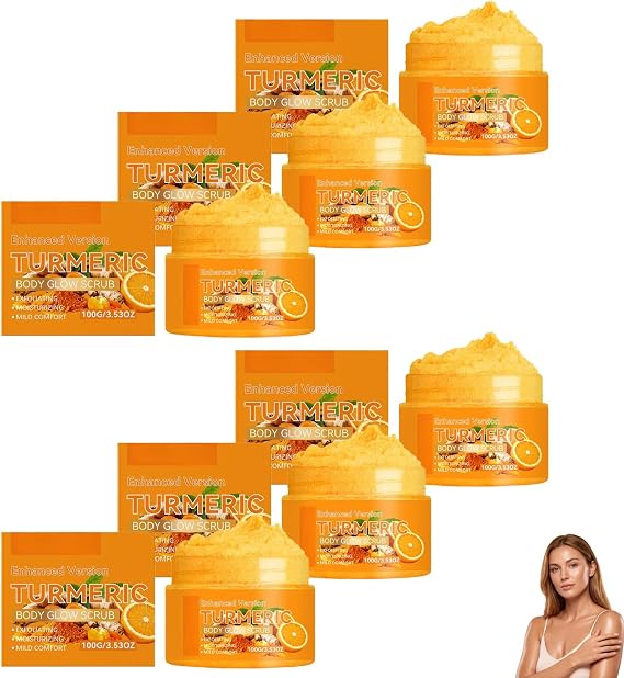 Enhanced Version Turmeric Body Glow Scrub, Gentle Exfoliating & Moisturising Body Polish, Mild Comfort Skin Exfoliator for Body, Hand, Foot and Bikini Area, Unisex Daily Skin Care Scrub (6 PCS)