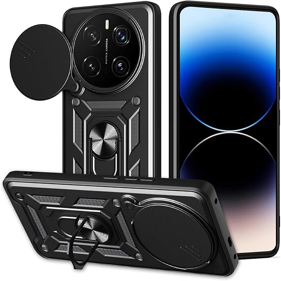 Honor Magic 7 Pro Kılıf Sürgülü Kamera Korumalı Yüzüklü Mıknatıslı Tank Kapak Siyah [Magic 7 Pro ile Uyumlu]