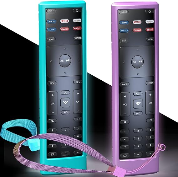 Vizio Xrt136 / Xrt140 スマートテレビリモコン用ケースカバー シリコンスキンスリーブ ストラップ付き ダークパープルブルーに光る 2個パック