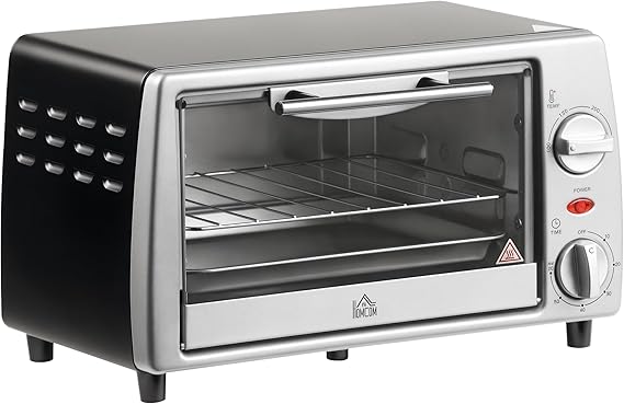 Homcom Mini Oven 10 L 750 W 100-230 °C 60 Min. Timer Pizza Oven Silver