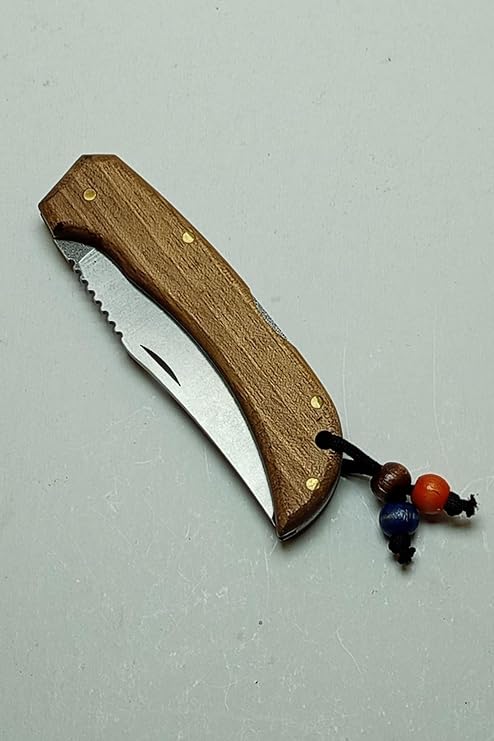 Ahşap Kabzalı Katlanır Kamp Çakısı ve Deri Kılıf Seti