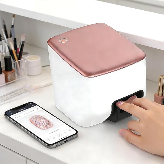 3D Nail Printer, Automatic Manicure Machine with 4800 DPI for Custom Art, APP Controlled, Fits Nail Shapes, Fast Drawing in 10 Seconds, Ideal for Home & Salon Use