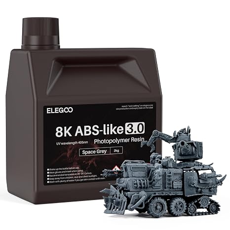 ELEGOO 8K ABS-Like 3D Printer Resin 3.0, 405nm UV-Curing Photopolymer Resin for LCD/DLP 3D Printing, with Enhanced Strength and Toughness, High Precision, Low Viscosity, 2KG Space Grey