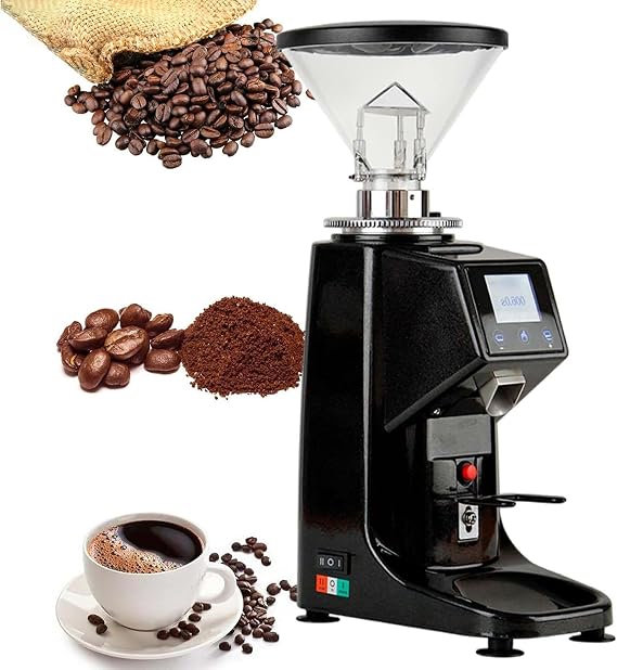 60mm Commercial Coffee Grinder with Digital Timer, 250W Motor, 19 Grind Settings for Espresso, Drip, and Cold Brew - Flat Burr Design