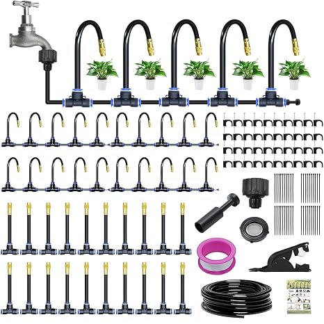 YumSur 65Ft/20m Drip Irrigation Kit, 360° Adjustable Spray Sprinkler