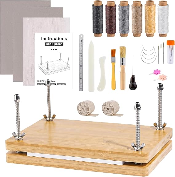 Bonjume Wooden Book Press, Multifunctional Binding Set for DIY and Upholstery - 30 x 19.3cm