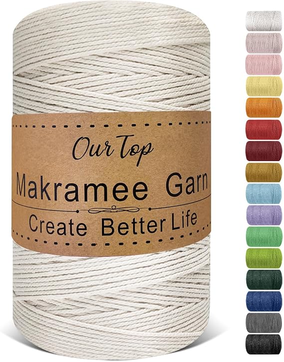 Macrame Yarn, 2 mm x 500 m Macrame Cord Macrame Macrame Thread for Crafts, Wall Hanging, Bohemian Decoration, Natural