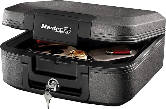 MASTER LOCK Certified Fireproof and Waterproof Safe Box with Key, 7.8L, 391 x 168 x 363 mm, Portable with carrying handle, for home and professionals