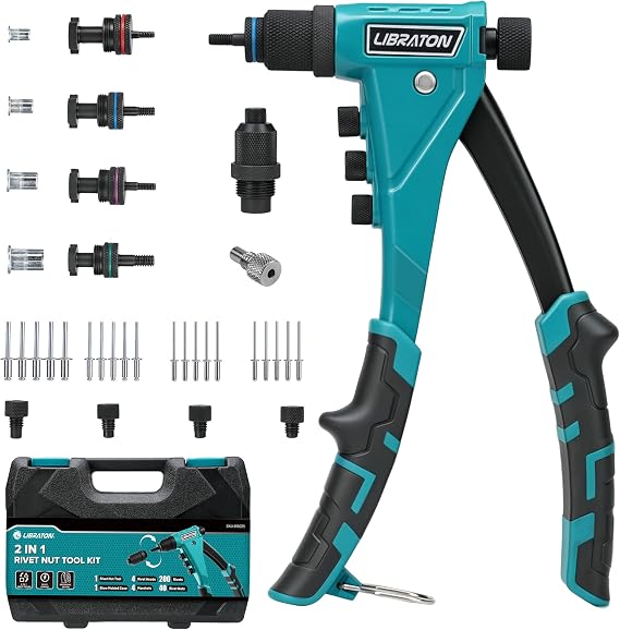 LIBRATON 2in1 Rivet Nut and Pop Rivet Gun Kit, One-Handed