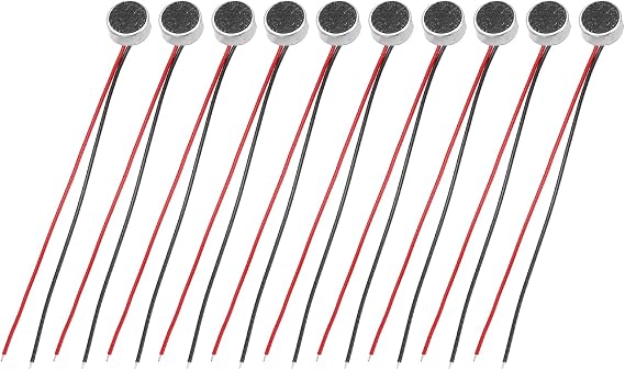 sourcing map 10 Pcs Electret Microphone Condenser Pickup, 6mm Dia Mini MIC Electret Condenser with 40mm Wire Leads 60dB for Audio, Black