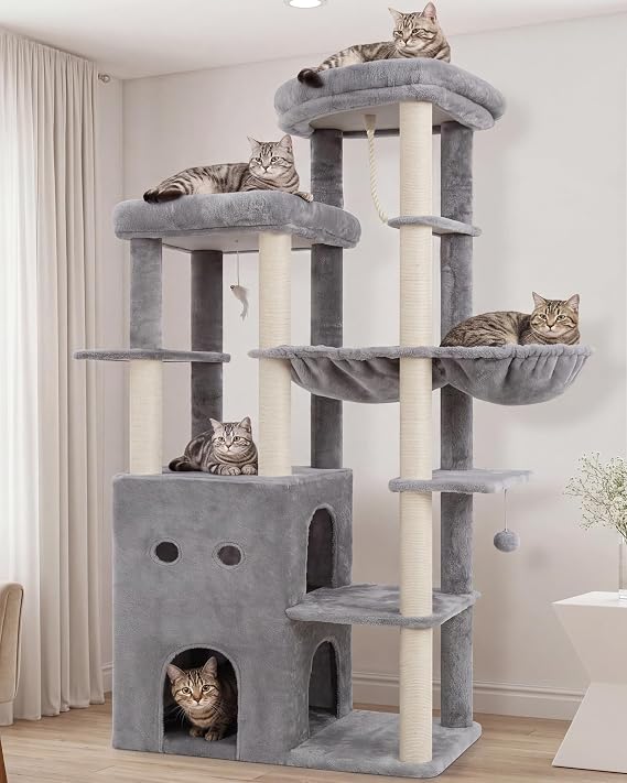 Heybly Cat Tree, 177cm Secure Anti-Tip Cat Tower for Large Cats HCT065W