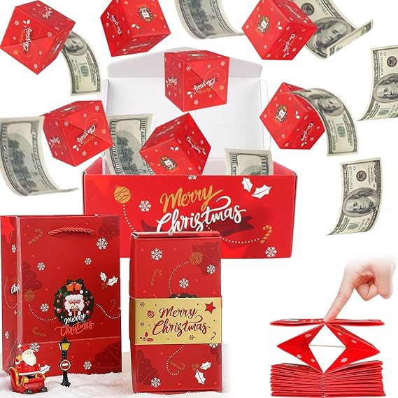 12PCS Surprise Gift Box Explosion for Money, 2026 New Christmas Surprise Box with greeting card, Folding Pop-Up Explosion Gift Box for Birthday Anniversary Valentine Proposal(Red)