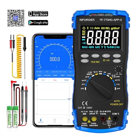 Digital Multimeter, 6000 Counts Bluetooth Multi Meter, AC/DC Voltage Tester, Current, Temperature, Continuity Smart Testers with APP