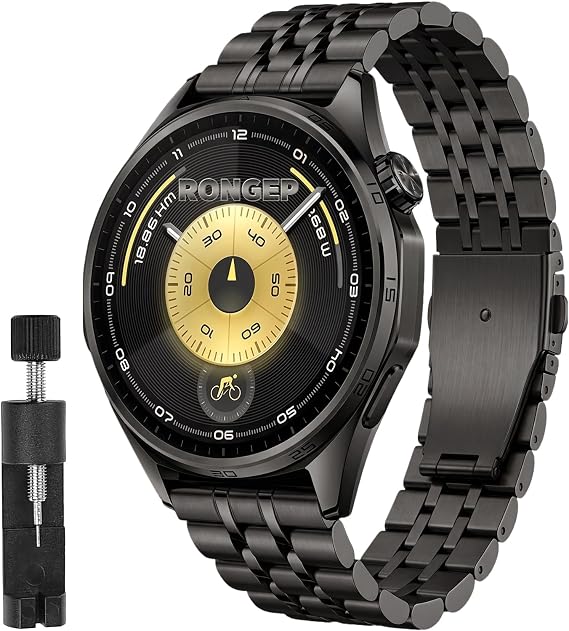 Rongep Huawei ile Uyumlu Prestige Model 22mm Çelik Kordon GT6/GT6 Pro/GT5/GT5 Pro/GT4/GT3/GT3 Pro/GT2/GT2 Pro 46mm için Katlanır Toka Mekanizmalı Paslanma Yapmayan Metal GT6 46mm Kordon