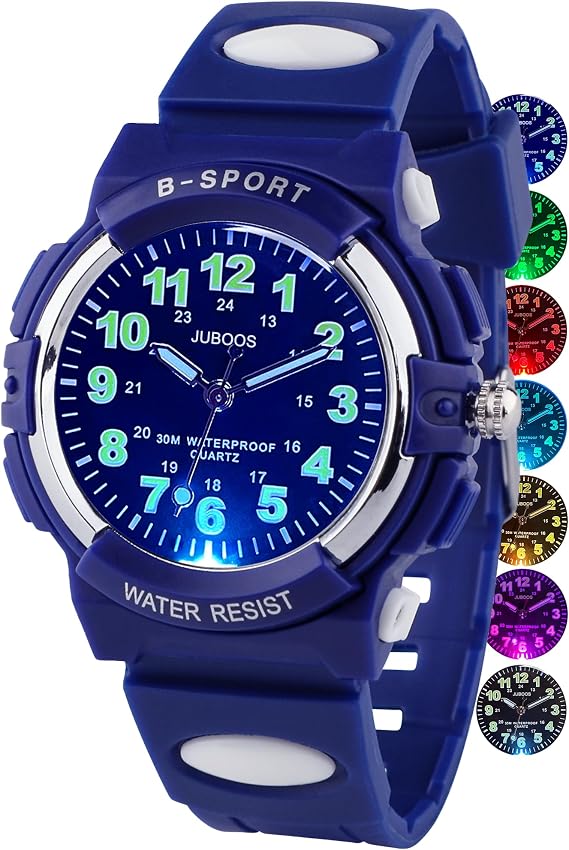 Juboos Kids Watches with Time Teaching Analog Quartz 7 Colour Dial 5 to16