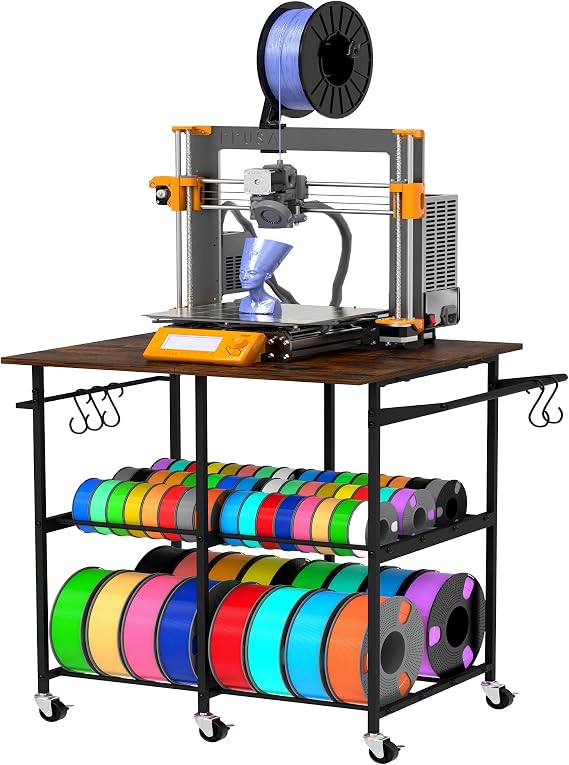 Alyoen 3D Printer Filament Storage Rack with Wheels, 3-Tier Heavy Duty Metal Filament Spool Holder, 3D Printer Filament Organizer for PLA/ABS/TPU/Nylon, Filament Stand for Office and Printing Station