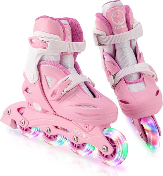 Adjustable Inline Skates for Girls Boys Kids with Luminous Wheels Illuminated Hard Shell Roller Blades for Indoor and Outdoor Use