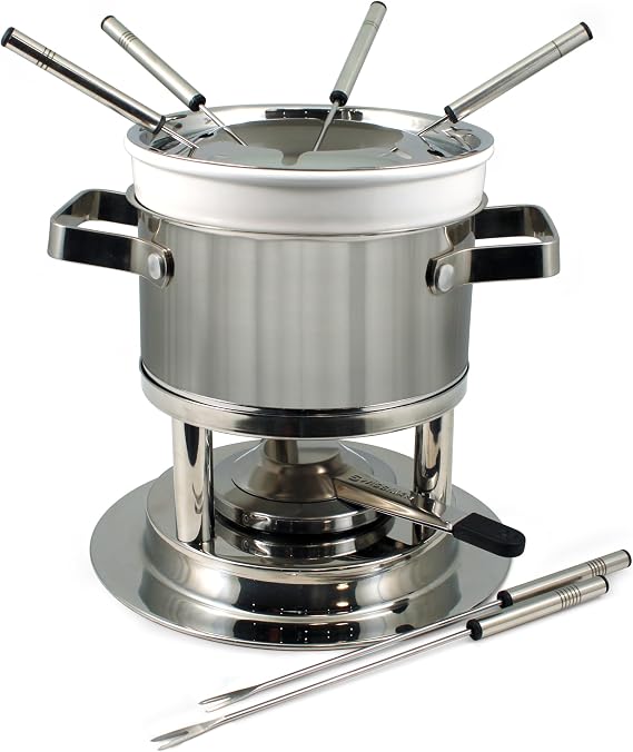 Swissmar Basel 11 Piece Cheese, Meat & Chocolate Fondue Set, Stainless Steel, 1.6L, Multi-Purpose Fondue Set, Gift Boxed