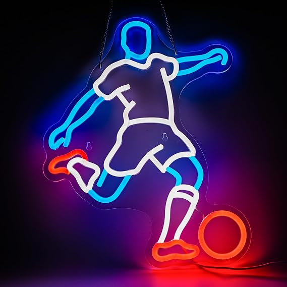 Football Player Neon Light Sign - Adjustable LED Night Light for Bedrooms, Man Cave Decor, Football Party Decorations, Gifts for Men & Boys, 16.5x12" USB Powered (Classic White)