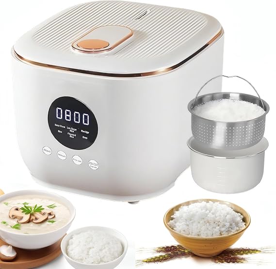 Smart Starch-Removing Rice Cooker, 3L Non-Stick Inner Pot, Low Sugar Rice Cooker, 5-in-1 Digital Steamer for Porridge with Rice Steamer Basket, 24-Hr Delay Timer