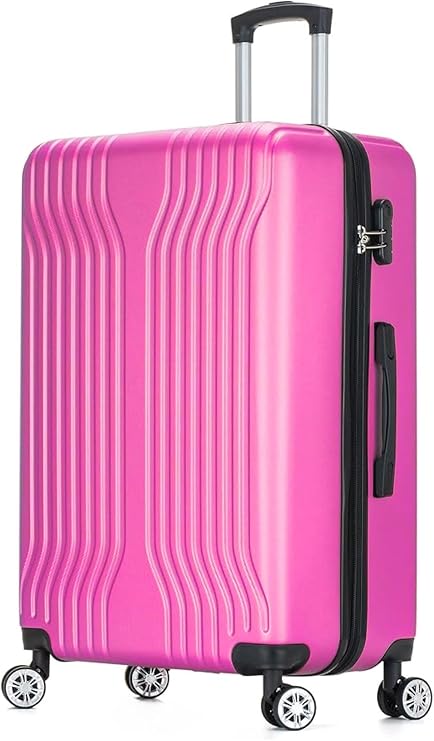 DK Luggage 28 Inch Large Hard Shell Suitcase 4 Wheel Spinner Checked Luggage, 23kg – 27kg Capacity ABS25 (Pink, 28" Large)