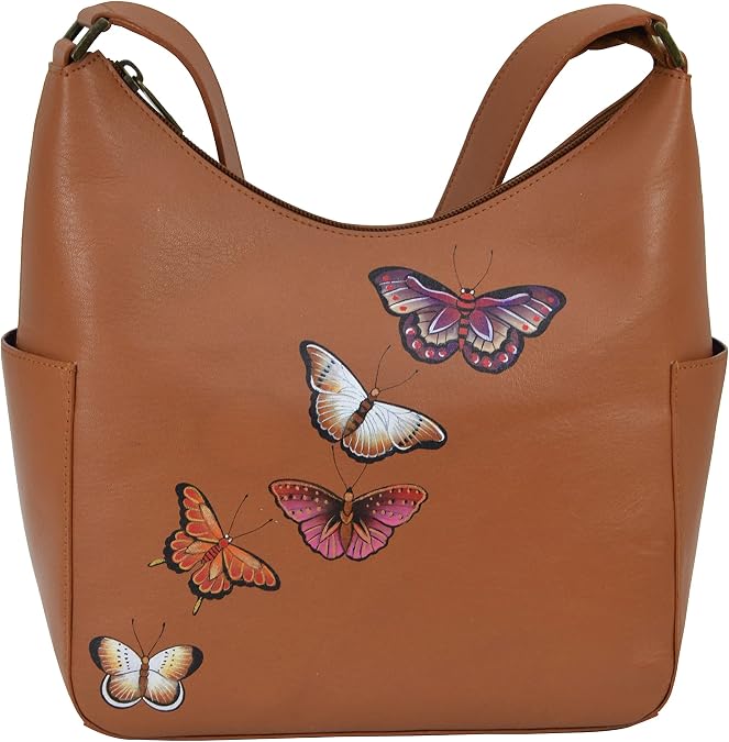 Anuschka Women's Women's Original Hand-painted Genuine Vegetable Tanned Leather Classic Hobo With Side Pockets Classic Hobo With Side Pockets