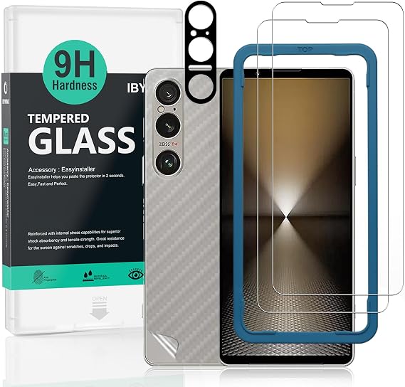 Ibywind 2 Pack Screen Protector For Sony Xperia 1 VI 5G,9H Hardness Tempered Glass[Military-Grade Protection],With 1Pc Camera Lens Protector,1Pc Back Cover,[Anti-Scratch][Anti-Shatter]