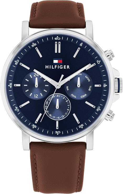 Tommy Hilfiger Analogue Multifunction Quartz Watch for Men with Leather Strap or Stainless Steel Bracelet