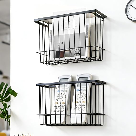 ASelected 2 Pack Kitchen Cabinet Door Storage Box, Self-Adhesive Wall Mounted Metal Storage Boxes, Kitchen Wrap Organizer Container for Cabinet/Bathroom/Fridge Small Items Organiser,26x6.5x15CM