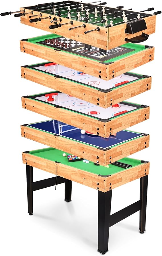 10-in-1 Multi-Game Table, 4ft Foldable Combo Set with Table Tennis, Foosball, Pool, Hockey, Shuffleboard, Chess & Board Games for Family, Teens & Adult Party Games