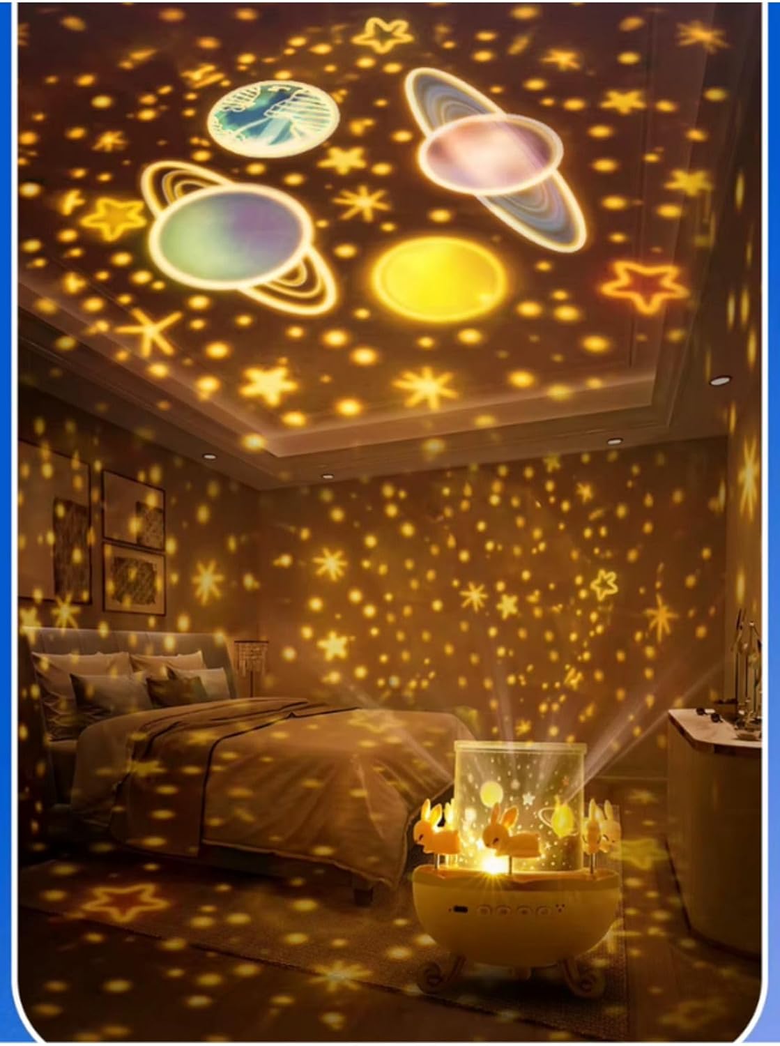 Projector Night Light Educational Bluetooth Speaker Traveling Moon Yıldz Illuminated Fairytale for Rotating Children
