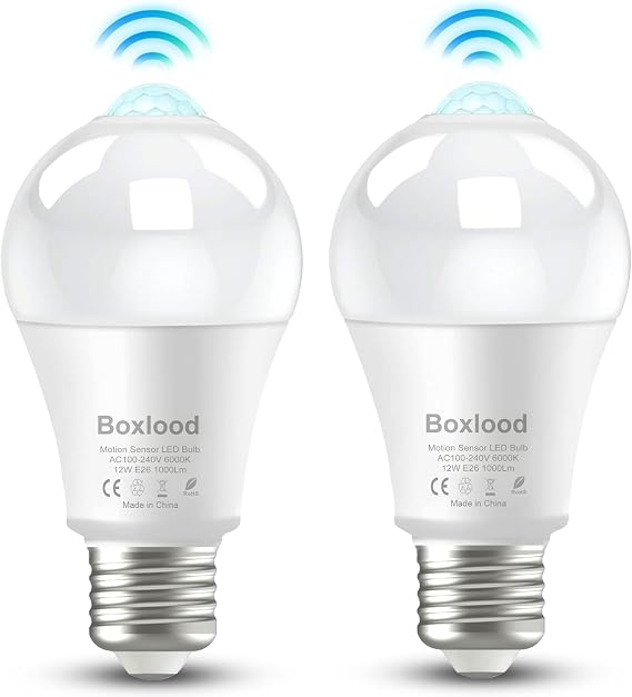 Motion Sensor LED Light Bulb with Dusk to Dawn, E27 Screw 12W, Equivalent 100W Incandescent, 3000K Warm White, Auto Turn On/Off Security Lighting for Front Door, Hallway, Basement, Stairs (2 Pack) [Energy Class A]