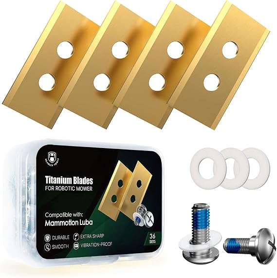 Headley Tools 24Pcs Heavy Duty Titanium Replacement Blades 0.9mm Compatible for Mammotion Luba & Yuka All Series,Robust Replacement Robot Lawn Mower Blades,with Plastic Washers and Screwdrivers