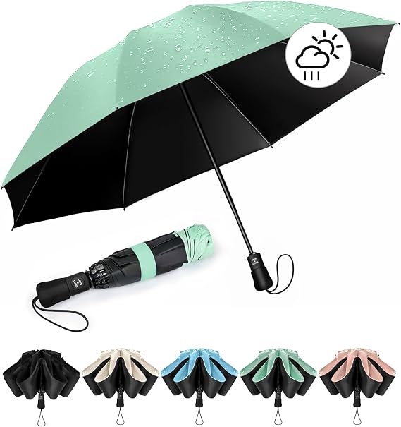 Women's Windproof Folding Umbrella - Windproof Inverted Umbrella, Portable Compact Men's Automatic Travel Umbrella, 210T Coating, UV Resistant