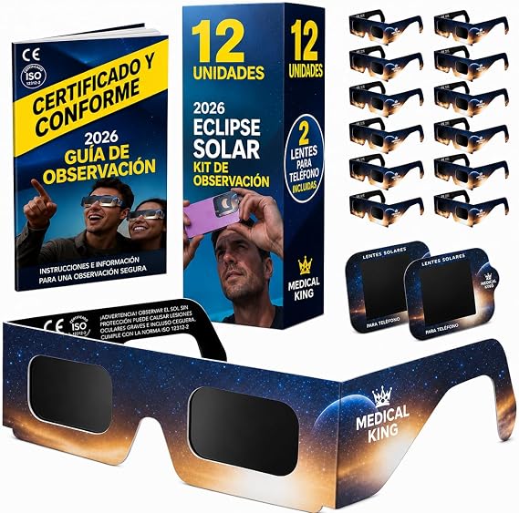 Eclipse Solar Glasses 2026 - 12 Pairs Premium with 2 Solar Filters for Smartphone, Eclipse Solar Glasses ISO 12312-2, CE Certified, Eye Protection for Sun Observation