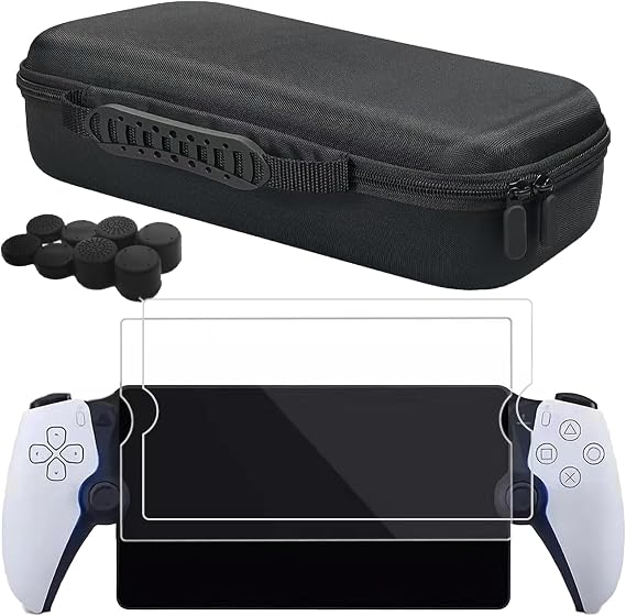 Hard Carrying Case Compatible with PS5 PlayStation Portal, Come with 2Pack Screen Protector and 8Pcs Thumb Grip Caps, Full Protective Travel Carry Handbag for PlayStation Portal Remote Player