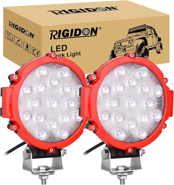 RIGIDON 2x Round LED Work Light, Red 7 Inch 51W LED Bulbs